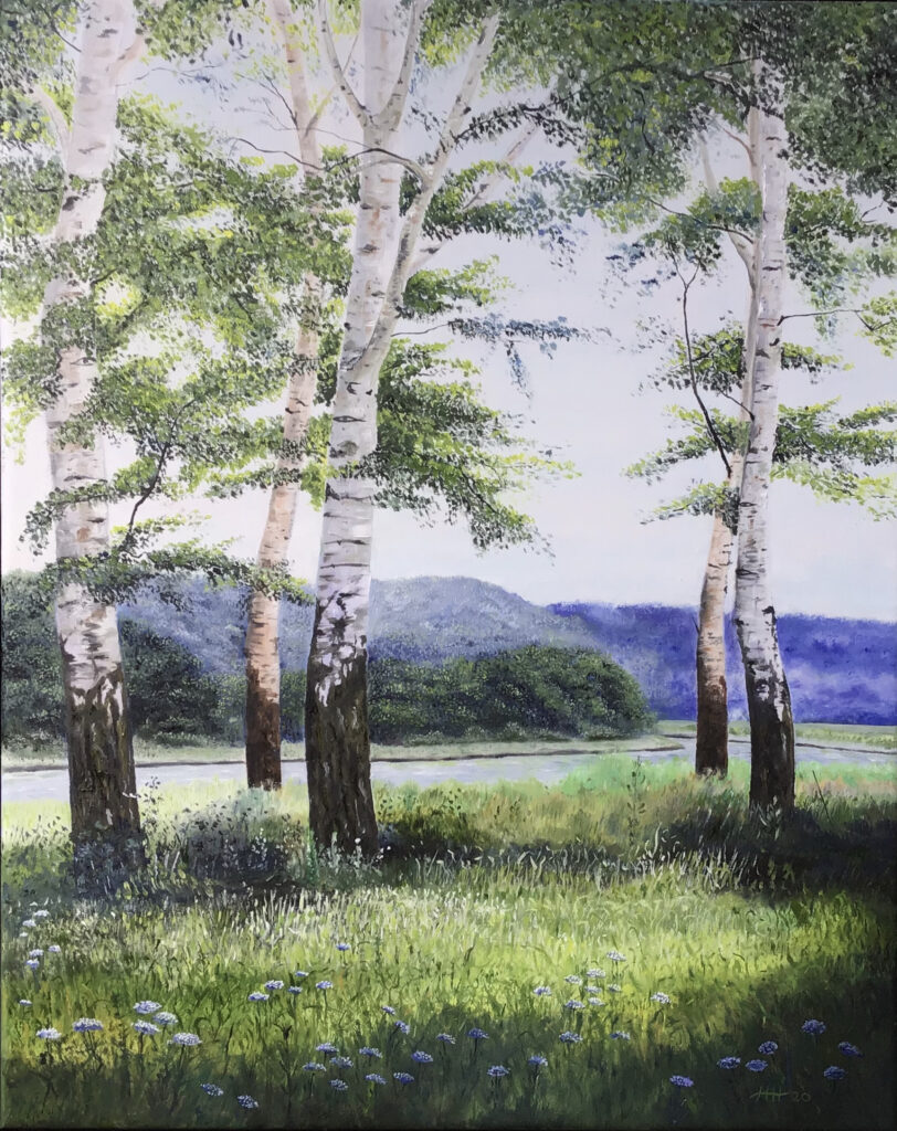 Schilderij berk berken rivier landschap Harry Huizing