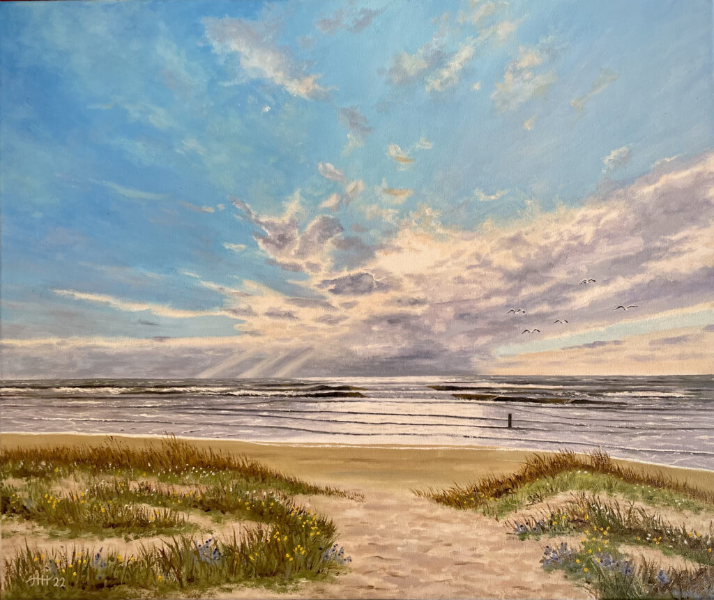 Schilderij zeegezicht duinen zee kust Noordzee eiland Texel Vlieland Terschelling Harry Huizing