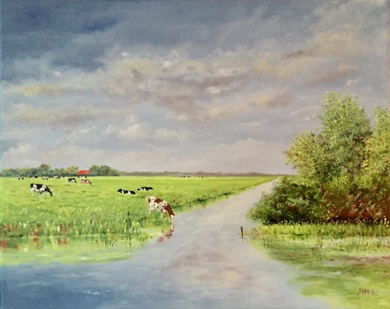 Schilderij koeien in landschap