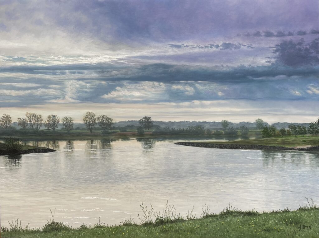 Meesters van het realisme Schilderij een avond aan de IJssel langs de IJssel rivier hanzestad hanzesteden masters of realism Harry Huizing