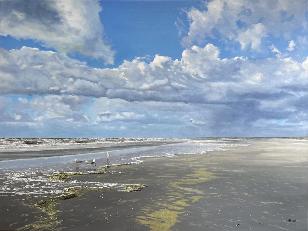 Schilderij zeegezicht Noordzee Hoek van Holland surfsmurrie strand mooie wolken lucht meesters van het realisme